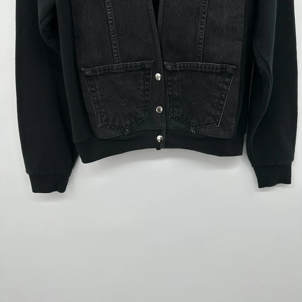 Vintage Upcycled Papillion Dog‎ Lover Jacket Size Small Fleece Denim Pockets